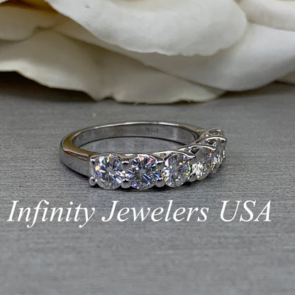 Moissanite wedding band / round  stone  anniversary band /  criss cross setting in 14k gold 6555