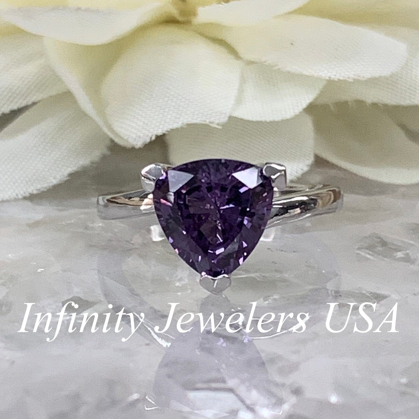 Alexandrite Trillion Engagement Ring White Gold Unique Trillion Alexandrite Anniversary Promise Wedding Bridal Ring