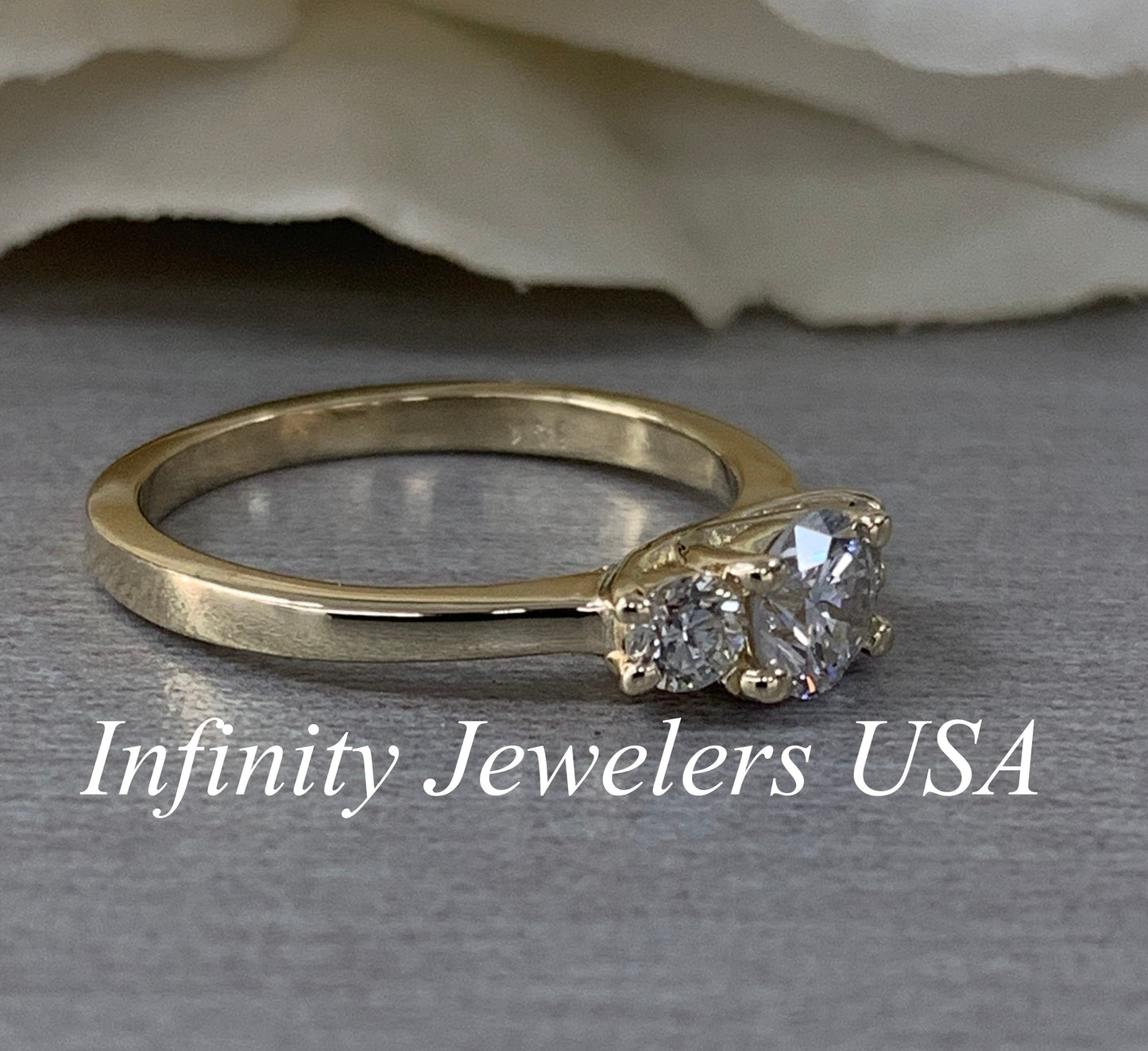Diamond Three Stone Engagement Ring, Diamond Ladies Wedding Ring, 14K Yellow Gold