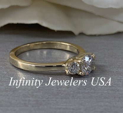 Diamond Three Stone Engagement Ring, Diamond Ladies Wedding Ring, 14K Yellow Gold