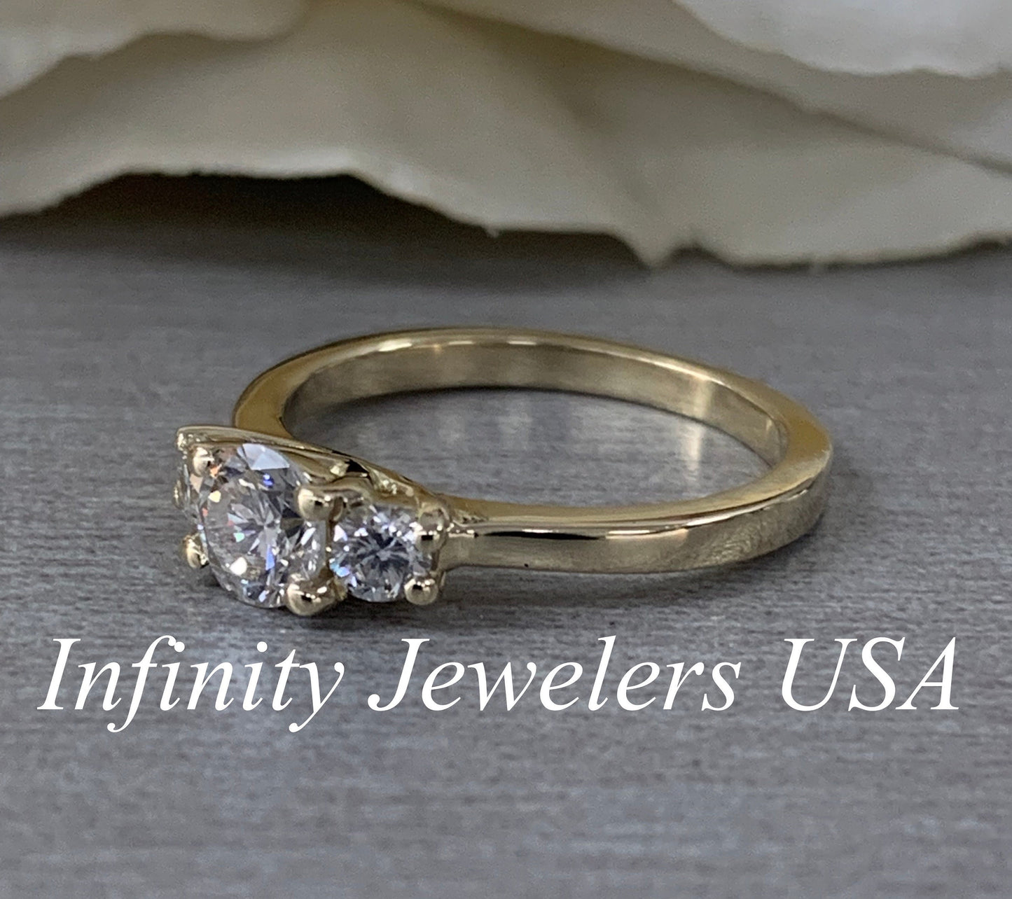 Diamond Three Stone Engagement Ring, Diamond Ladies Wedding Ring, 14K Yellow Gold