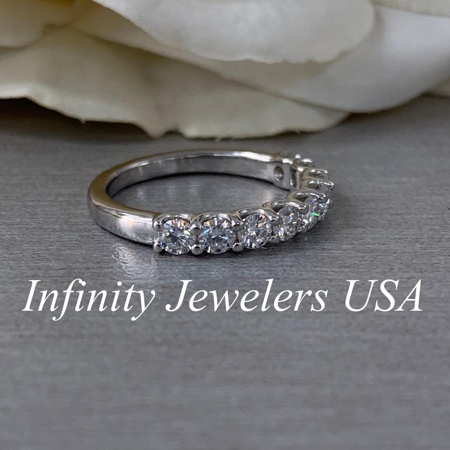 Moissanite Wedding Band / Round Cut Stone Band /  Anniversary Band  Set In 14K Gold