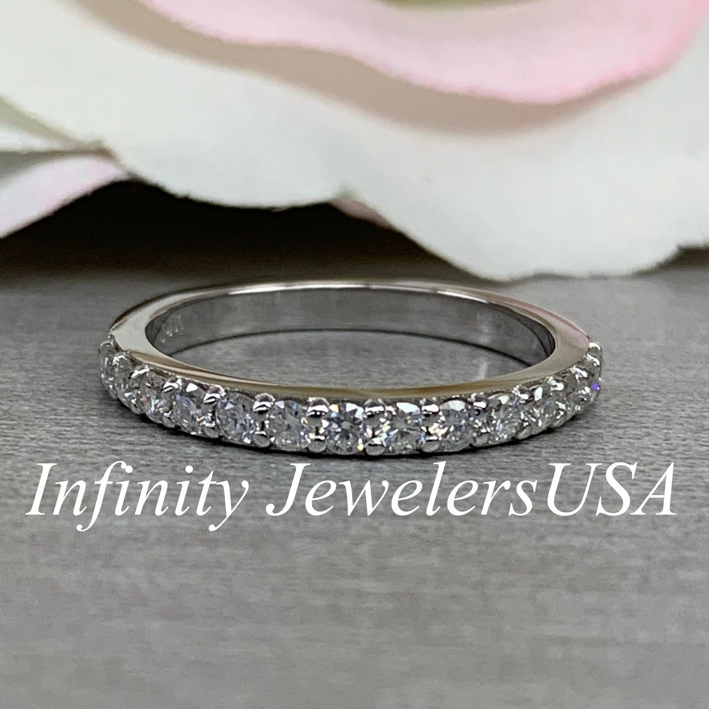 Diamond Half Eternity Wedding Band 14K White Gold,  Stackable Diamond Band, Dainty Stacking Band For Ladies, Wedding Bands Solid Gold, #6576