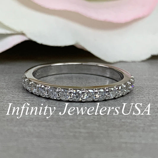 Diamond Half Eternity Wedding Band 14K White Gold,  Stackable Diamond Band, Dainty Stacking Band For Ladies, Wedding Bands Solid Gold, #6576