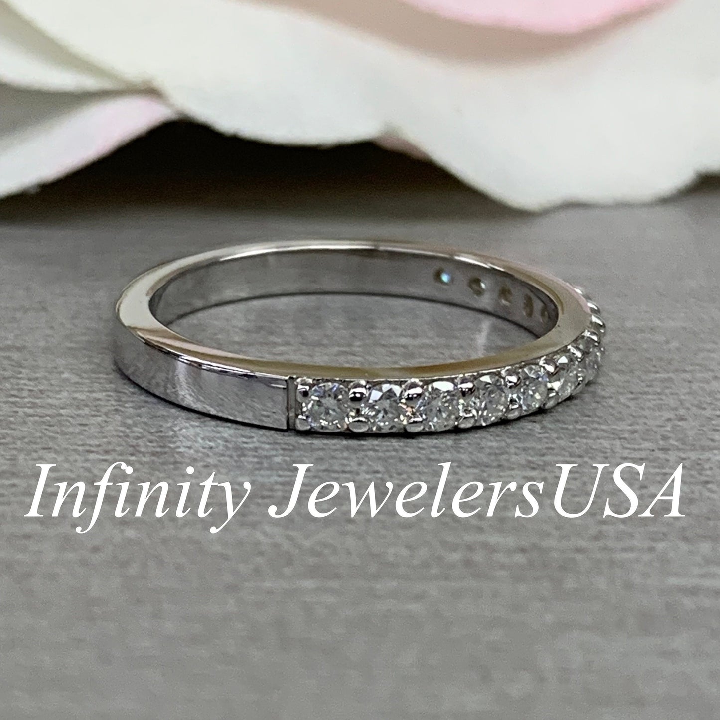 Diamond Half Eternity Wedding Band 14K White Gold,  Stackable Diamond Band, Dainty Stacking Band For Ladies, Wedding Bands Solid Gold, #6576