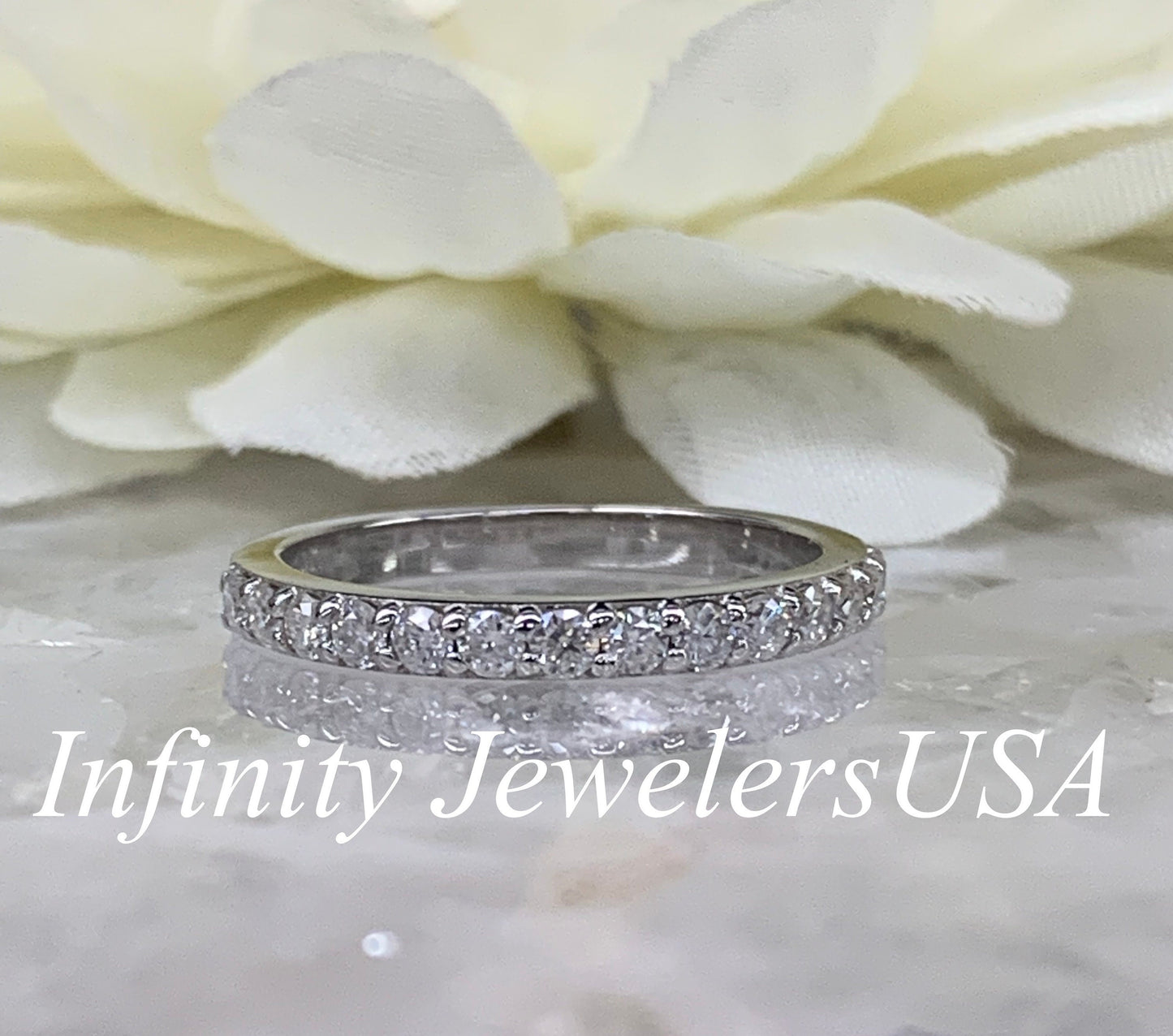 Diamond Half Eternity Wedding Band 14K White Gold,  Stackable Diamond Band, Dainty Stacking Band For Ladies, Wedding Bands Solid Gold, #6576