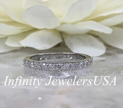 Diamond Half Eternity Wedding Band 14K White Gold,  Stackable Diamond Band, Dainty Stacking Band For Ladies, Wedding Bands Solid Gold, #6576