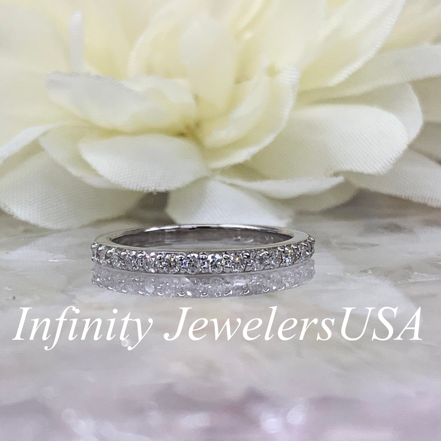Moissanite Wedding Band,  Round Diamond Brilliant Cut Stone Band,  Anniversary Band  Set In 14K Gold#6584