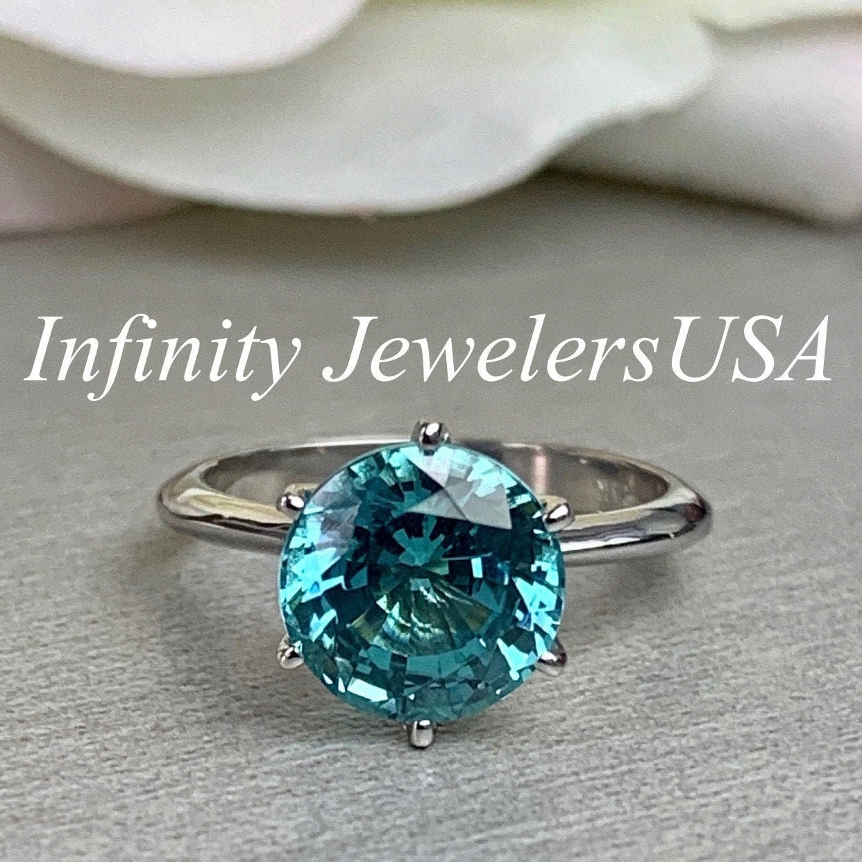 Round solitaire engagement ring / Neon Blue Paraiba Engagement Ring / Proposal Solitaire Ring / 14k White Gold / #6120