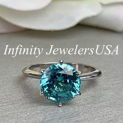 Round solitaire engagement ring / Neon Blue Paraiba Engagement Ring / Proposal Solitaire Ring / 14k White Gold / #6120