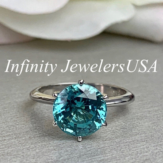 Round solitaire engagement ring / Neon Blue Paraiba Engagement Ring / Proposal Solitaire Ring / 14k White Gold / #6120