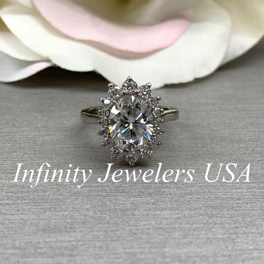 Oval Cut Moissanite Engagement Ring, Oval Shape Moissanite With Moissanite Halo Wedding Ring, 14k White Gold Oval Halo Ring For Ladies #6601