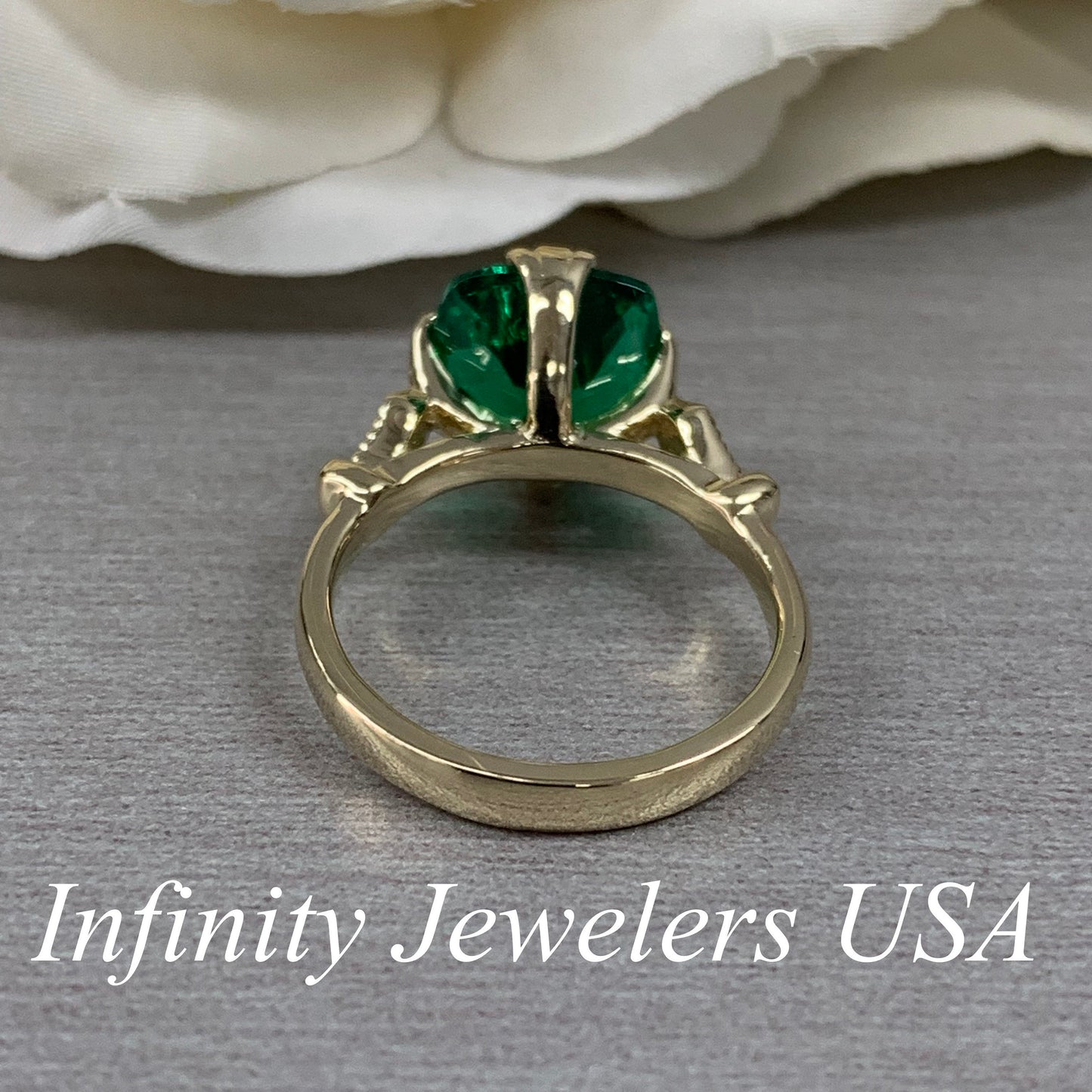 Cushion Cut Emerald And Diamond Engagement Ring, 14k Yellow Gold Cushion Cut Emerald Wedding Ring, Ladies Emerald And Diamond Ring     #5975