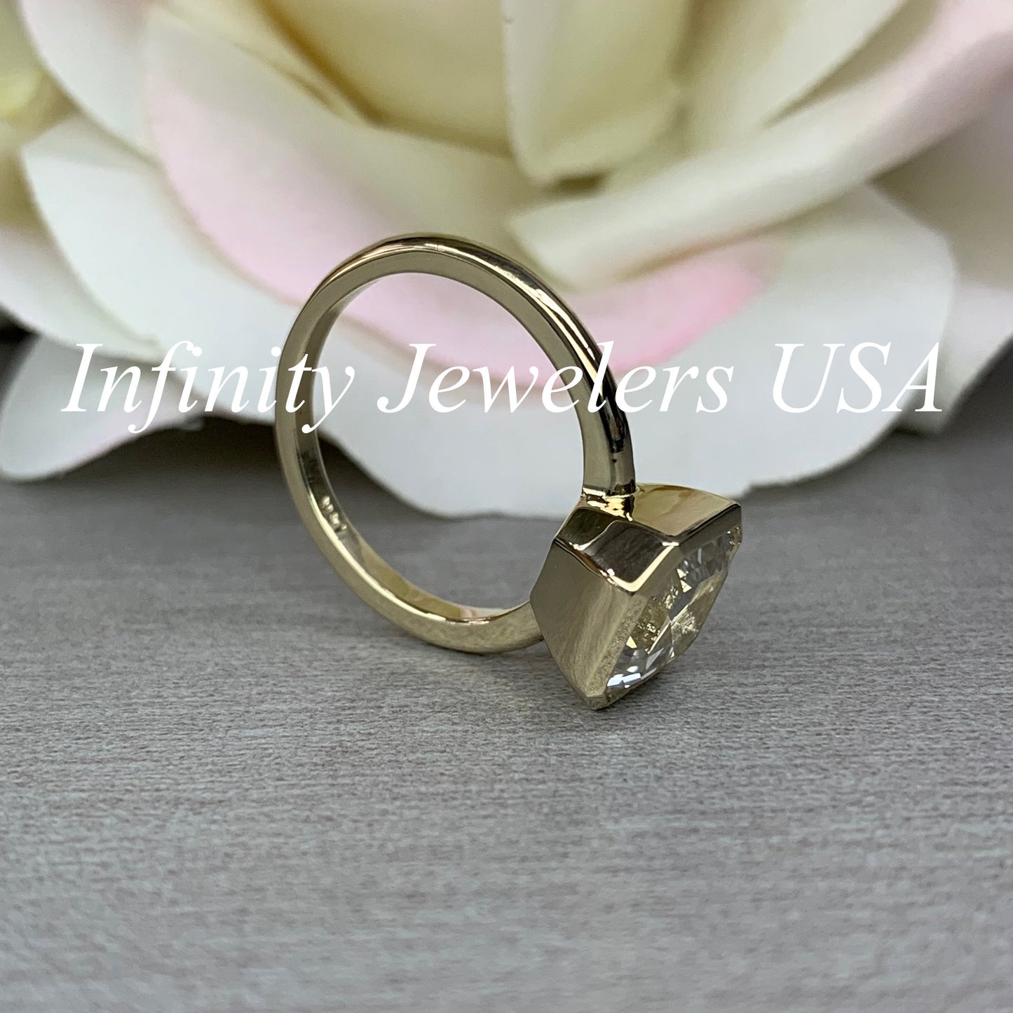 Certified Moissanite Ring, Asscher Cut Moissanite Engagement Ring, Bezel Set Solitaire Ring, Everyday Ring, 14k Gold Ladies Ring