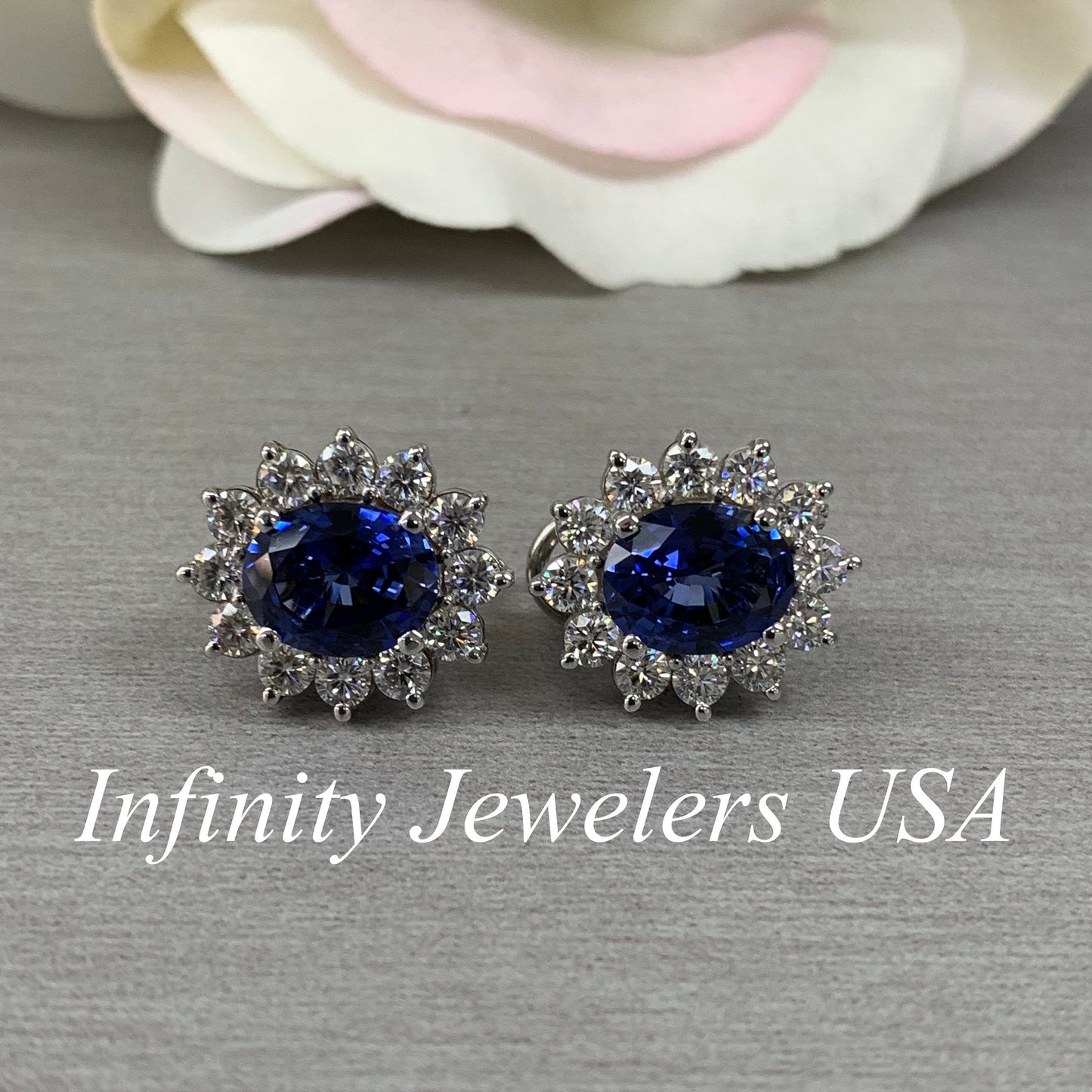 Halo Stud Earrings, Blue Sapphire Stud Earrings, Forever One Halo Studs, Everyday Earrings, 14k Gold Earrings, Gift Ideas For Her #6544