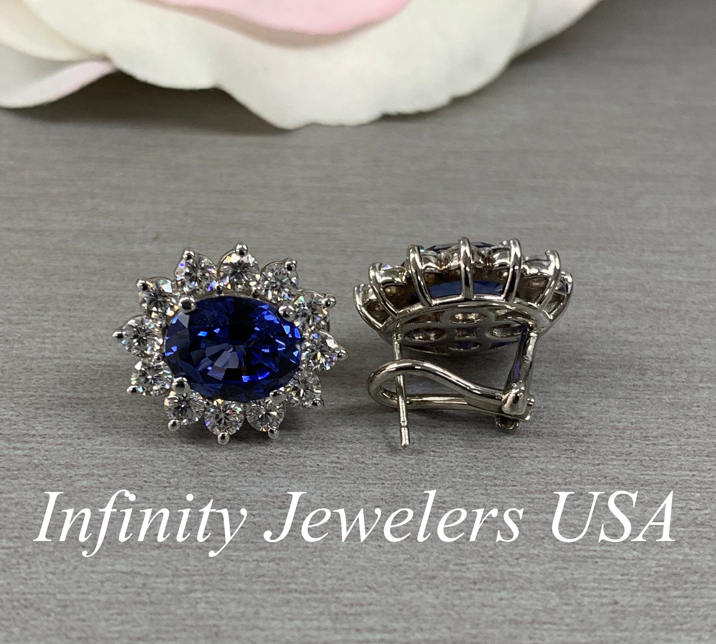 Halo Stud Earrings, Blue Sapphire Stud Earrings, Forever One Halo Studs, Everyday Earrings, 14k Gold Earrings, Gift Ideas For Her #6544