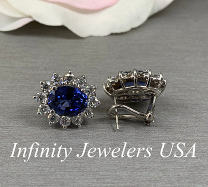 Halo Stud Earrings, Blue Sapphire Stud Earrings, Forever One Halo Studs, Everyday Earrings, 14k Gold Earrings, Gift Ideas For Her #6544