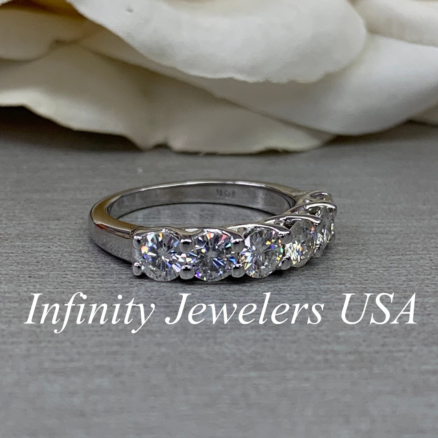 Moissanite wedding band / round  stone  anniversary band /  criss cross setting in 14k gold 6555