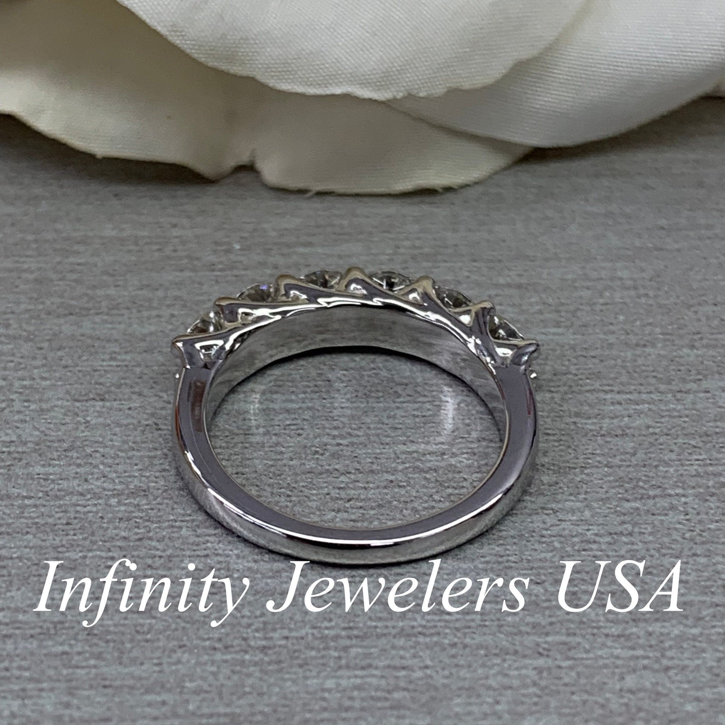 Moissanite wedding band / round  stone  anniversary band /  criss cross setting in 14k gold 6555