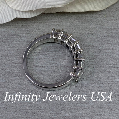 Emerald Cut Moissanite Wedding Band, Seven Stone Emerald Cut Moissanite Anniversary Band, 14k Gold Emerald Cut Moissanite Wedding Ring #5779