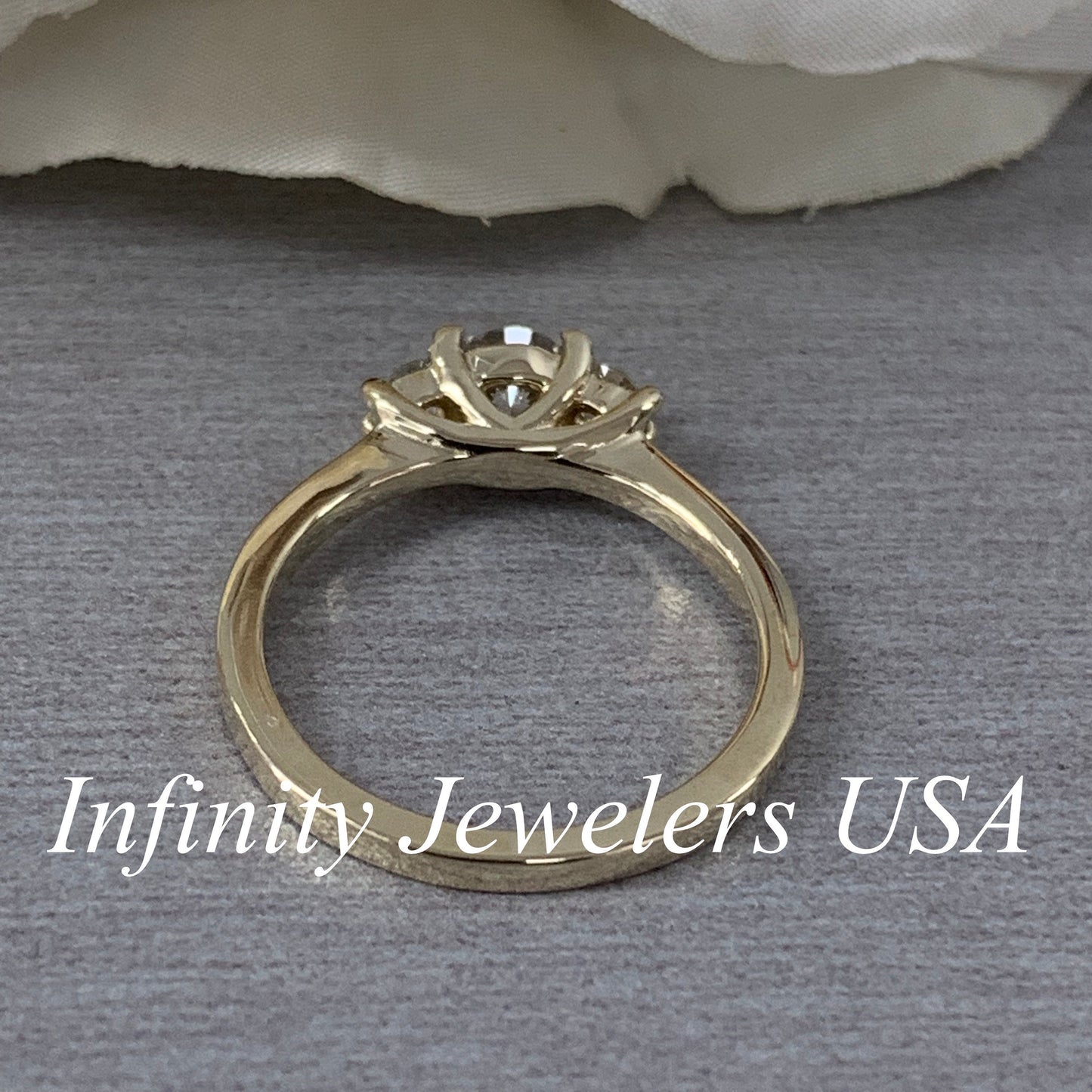 Diamond Three Stone Engagement Ring, Diamond Ladies Wedding Ring, 14K Yellow Gold