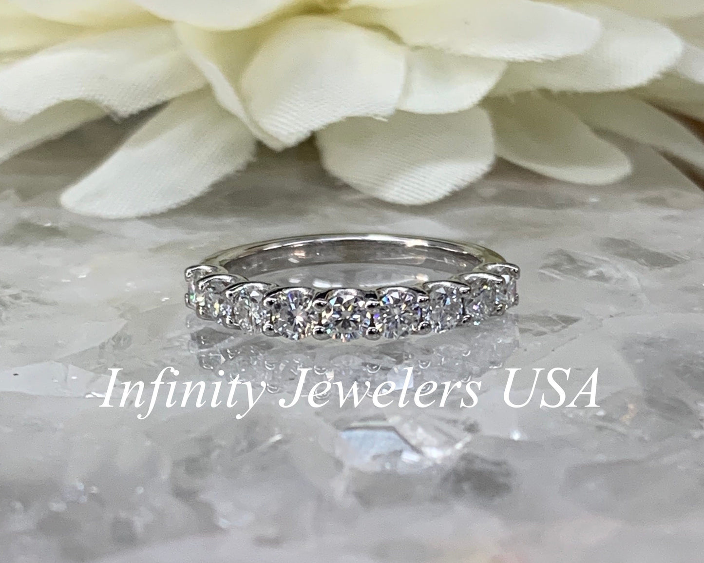 Moissanite Wedding Band / Round Cut Stone Band /  Anniversary Band  Set In 14K Gold