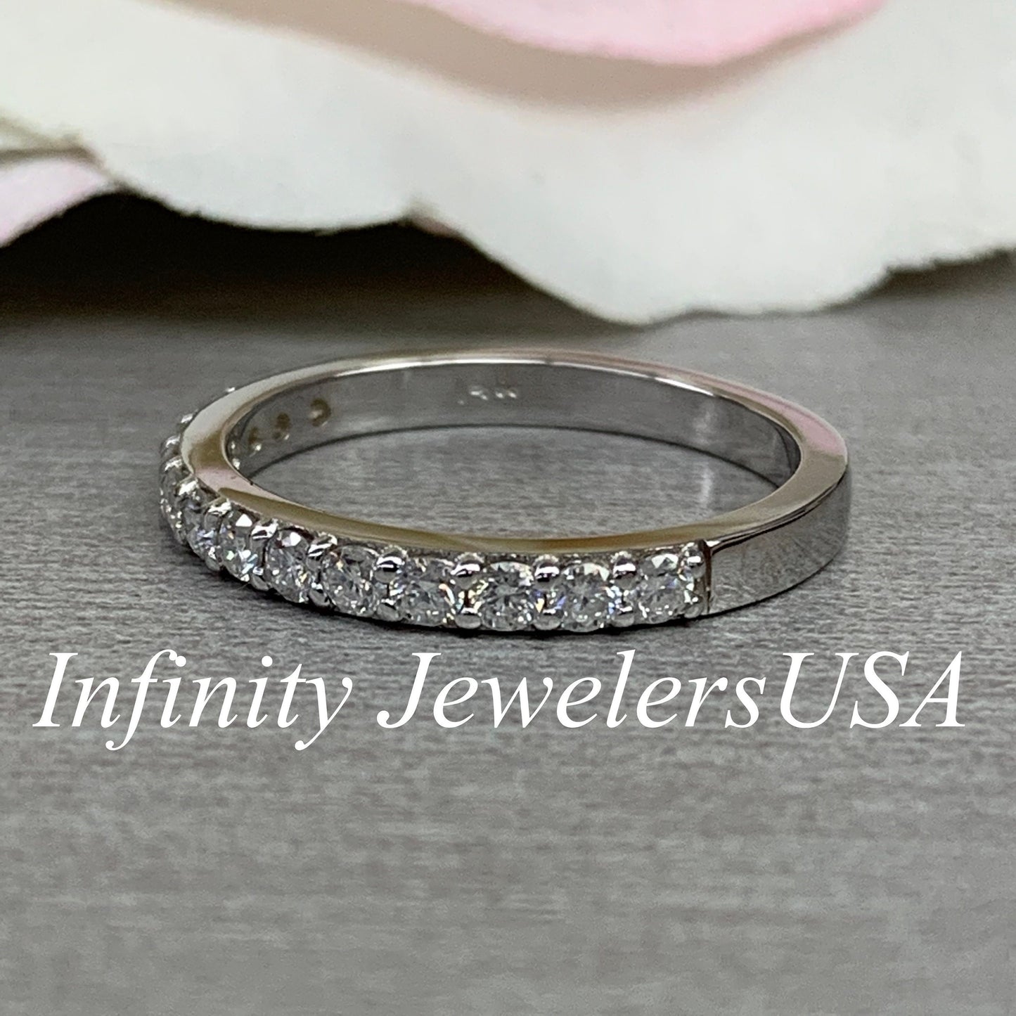 Diamond Half Eternity Wedding Band 14K White Gold,  Stackable Diamond Band, Dainty Stacking Band For Ladies, Wedding Bands Solid Gold, #6576