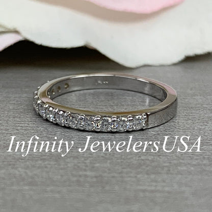Diamond Half Eternity Wedding Band 14K White Gold,  Stackable Diamond Band, Dainty Stacking Band For Ladies, Wedding Bands Solid Gold, #6576