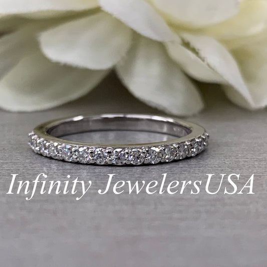 Moissanite Wedding Band,  Round Diamond Brilliant Cut Stone Band,  Anniversary Band  Set In 14K Gold#6584