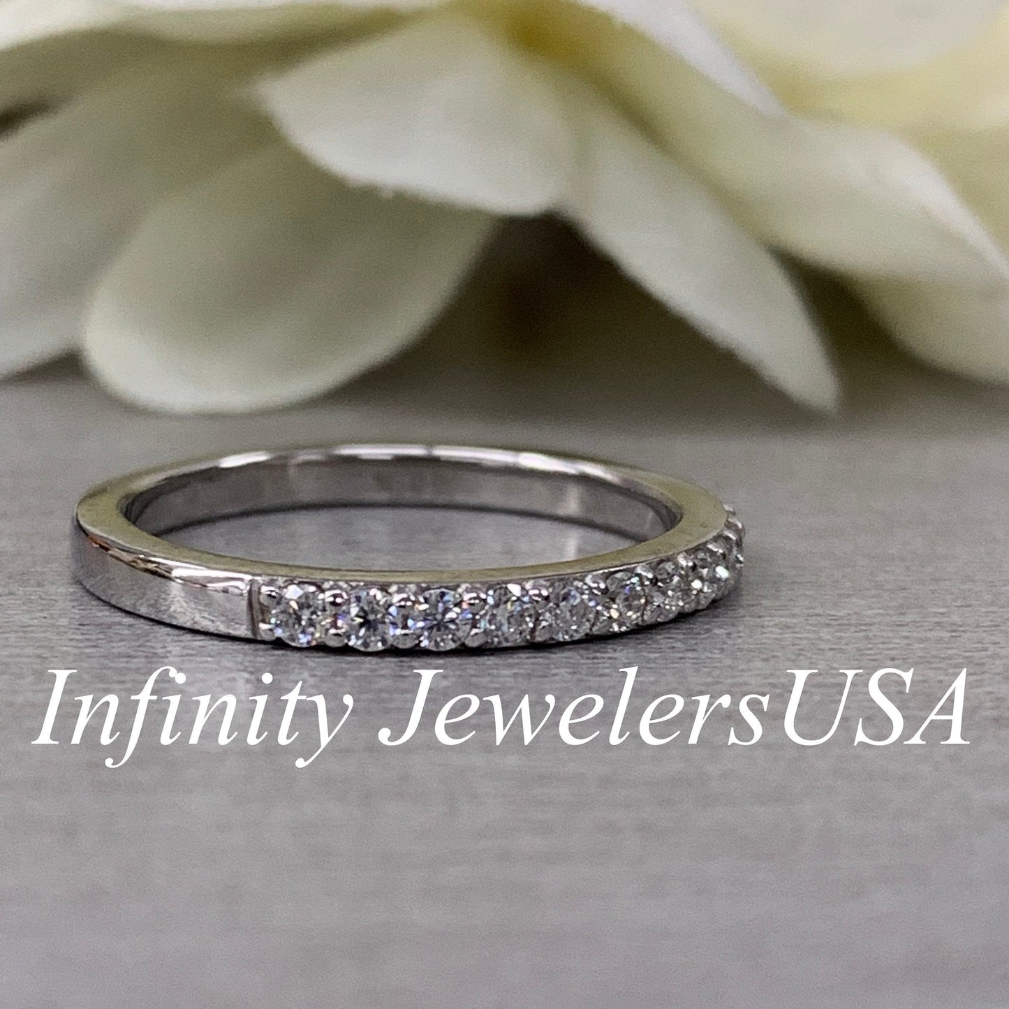 Moissanite Wedding Band,  Round Diamond Brilliant Cut Stone Band,  Anniversary Band  Set In 14K Gold#6584