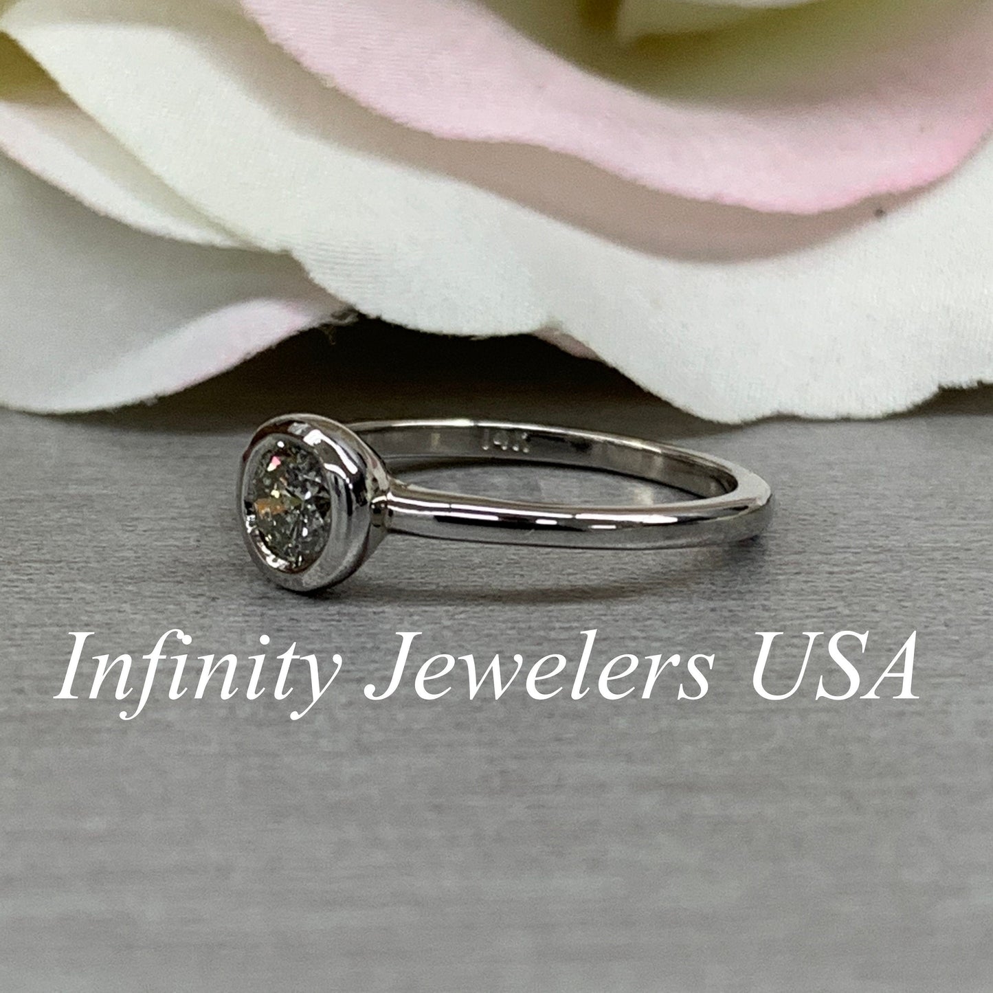 Salt And Pepper Diamond Engagement Ring, Solitaire Bezel Set Ladies Ring, Round Anniversary Ring, 14K White Gold