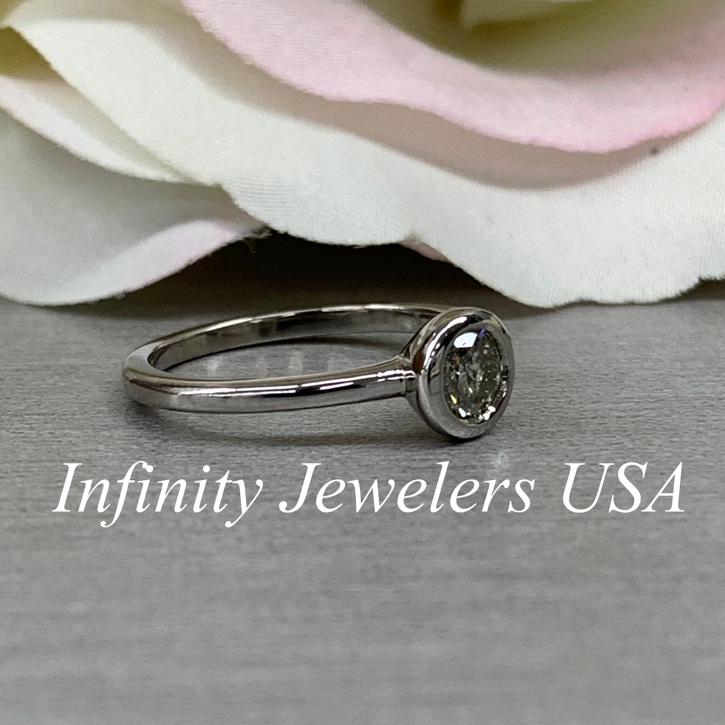 Salt And Pepper Diamond Engagement Ring, Solitaire Bezel Set Ladies Ring, Round Anniversary Ring, 14K White Gold