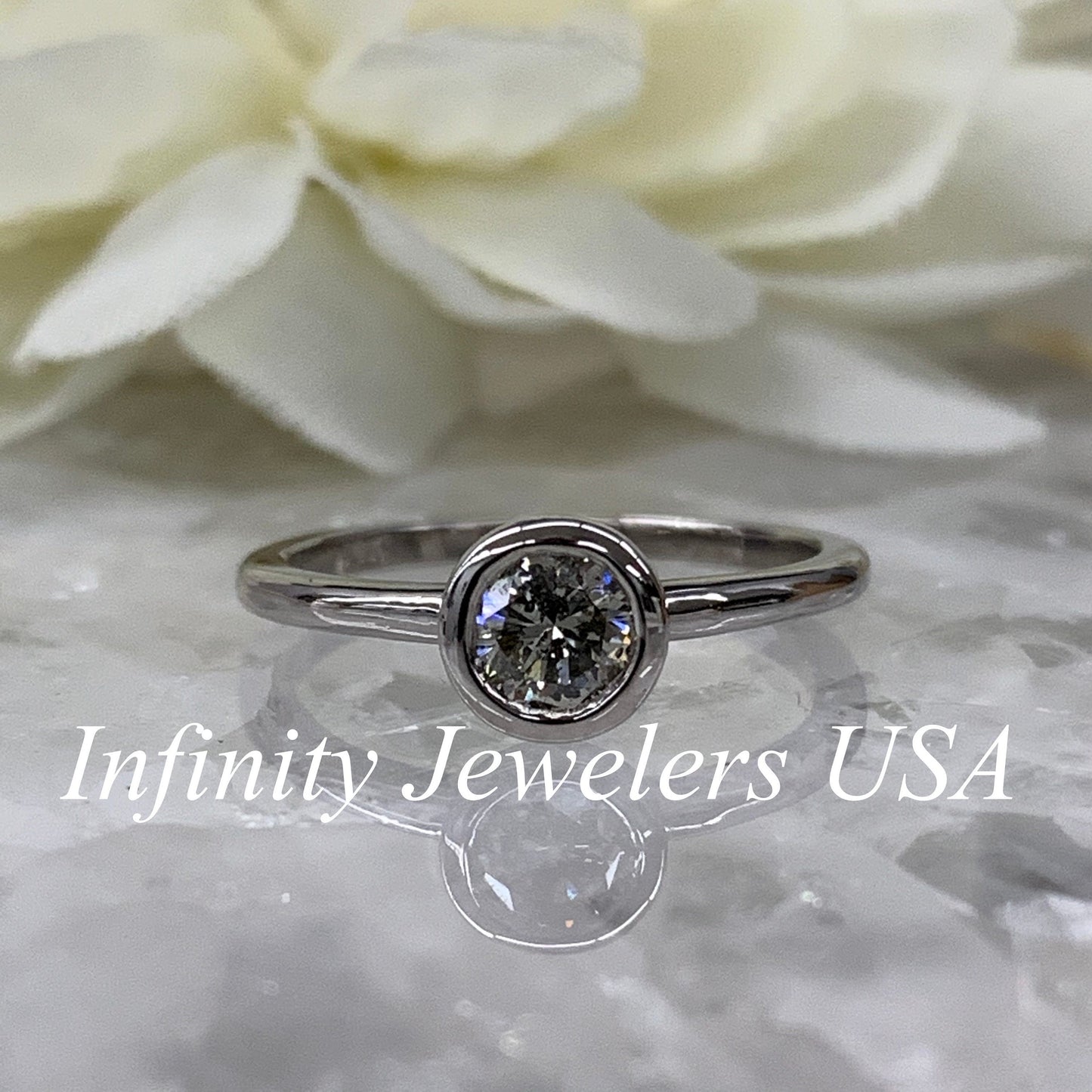 Salt And Pepper Diamond Engagement Ring, Solitaire Bezel Set Ladies Ring, Round Anniversary Ring, 14K White Gold