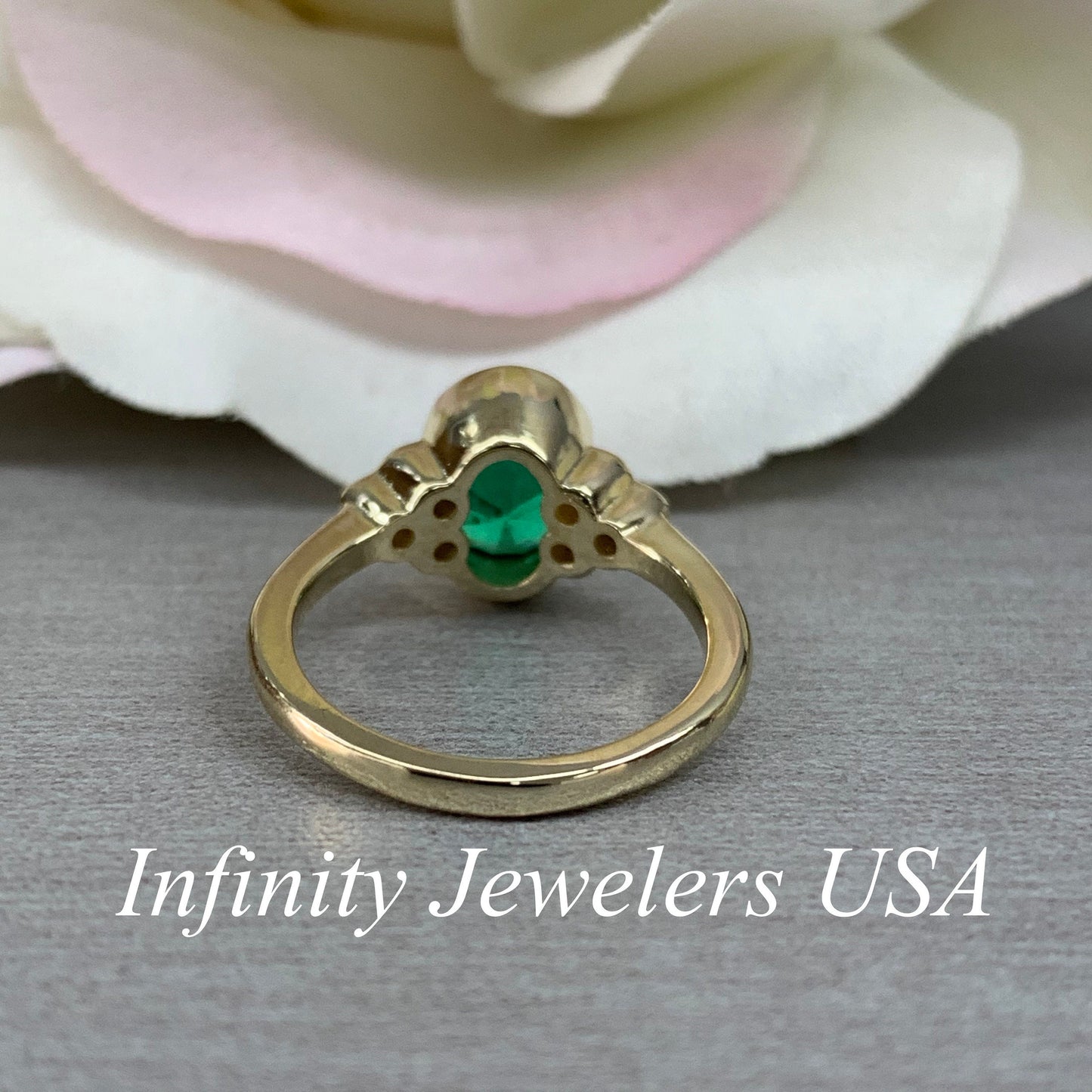 Oval Cut Emerald And Moissanite Engagement Ring, Oval Emerald And Moissanite Bezel Set Ring, Emerald And Diamond Accents Statement Ring 6657