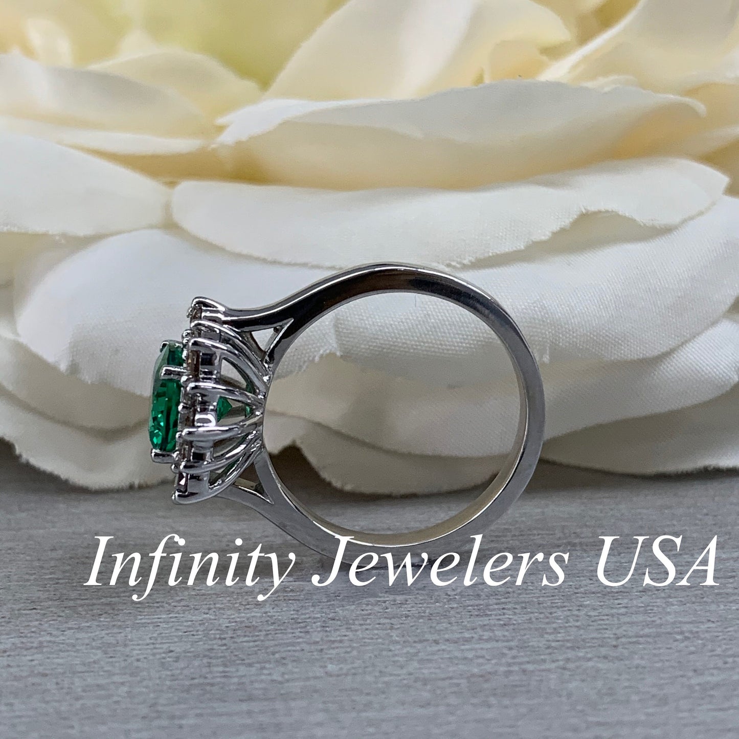 Emerald Halo Ring 14k White Gold, Vintage Emerald Engagement Ring, Oval Halo Ring With Emerald, May Birthstone Ring, Emerald Jewelry  #6719