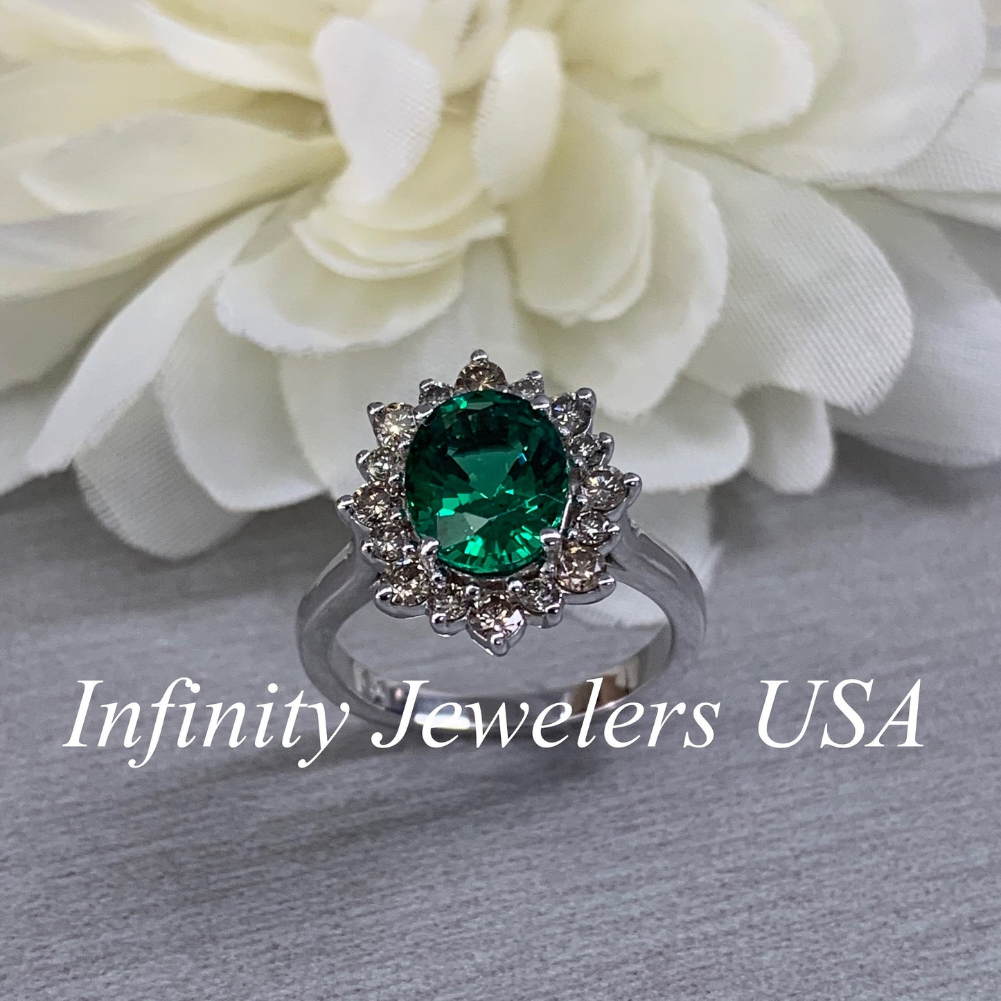 Emerald Halo Ring 14k White Gold, Vintage Emerald Engagement Ring, Oval Halo Ring With Emerald, May Birthstone Ring, Emerald Jewelry  #6719