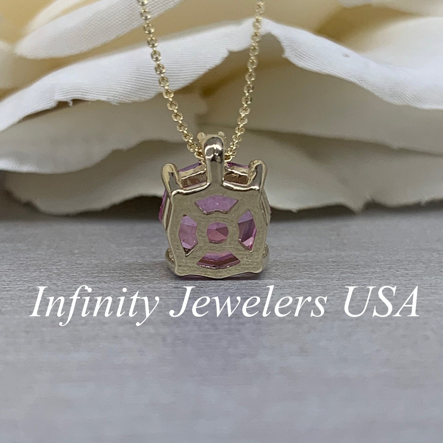 Pink Sapphire Pendant Necklace For Ladies,  Unique Octagon Pink Sapphire Pendant Necklace, Dainty Pendant Necklace Anniversary Gift    #6673