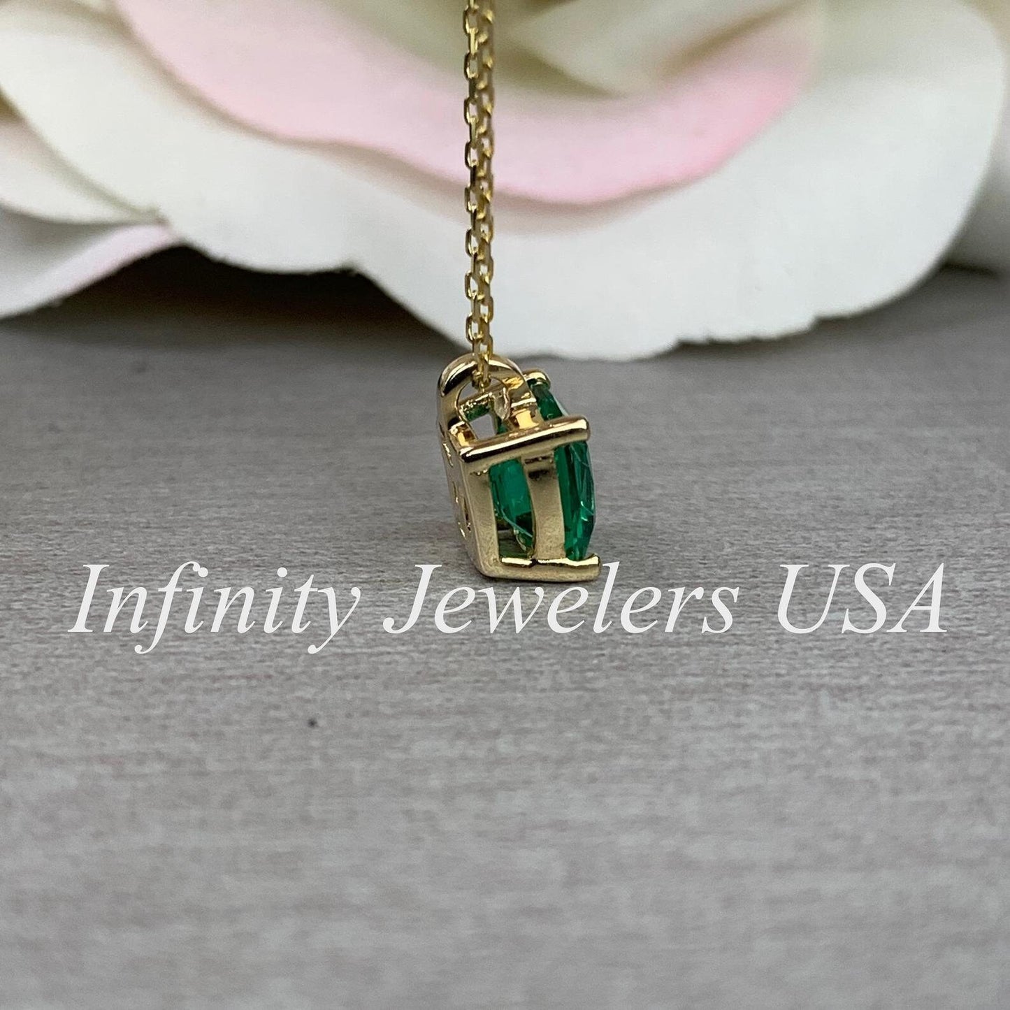 Green Emerald Necklace, May Birthstone Necklace, Dainty Layering Necklace, 14K Yellow Gold Pendant Necklace, Emerald Pendant Necklace, #5690