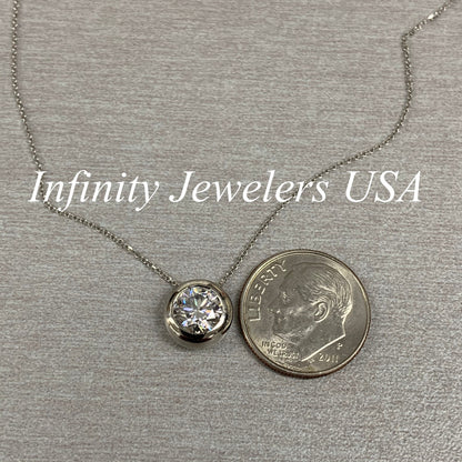 Moissanite Bezel Set Necklace, Moissanite Ladies Necklace,  Round Moissanite Pendant,  Round Bezel Pendant, 14K White Gold #6747 #6748