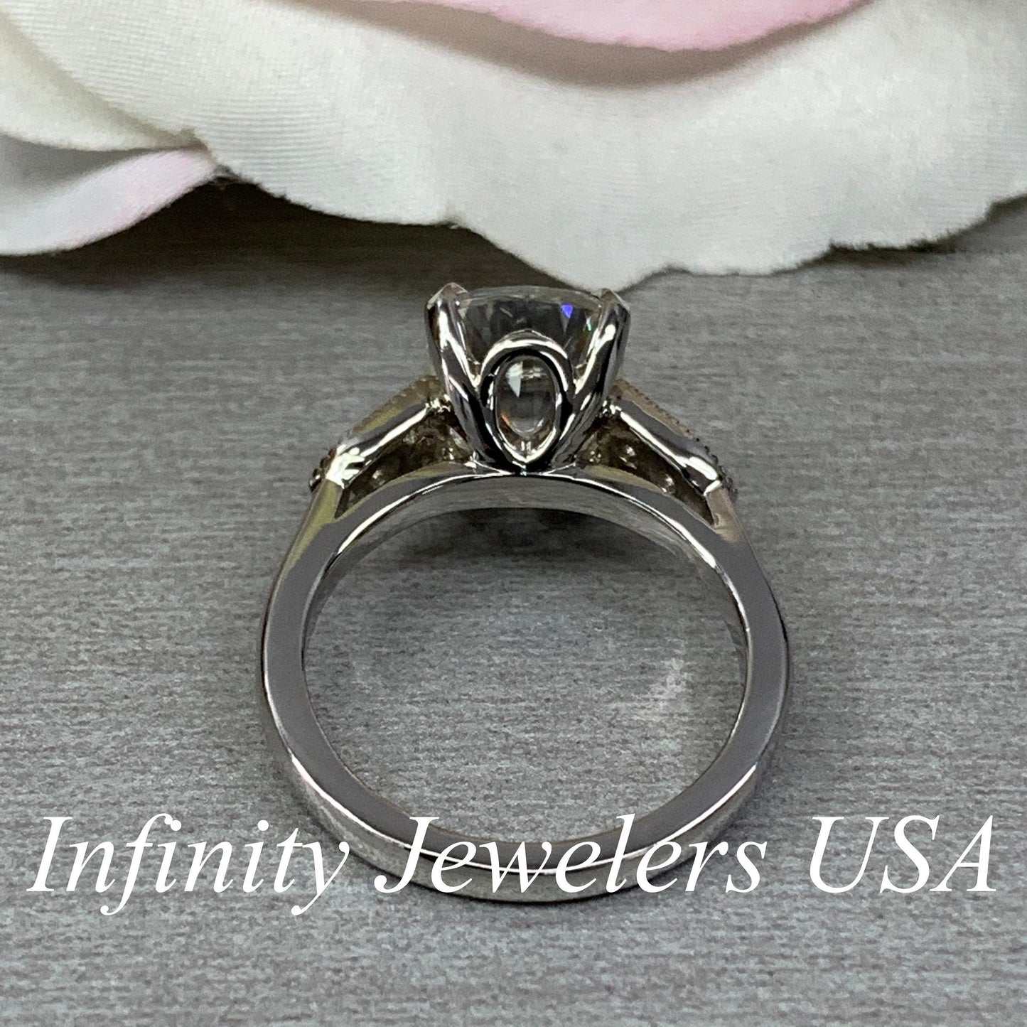 Moissanite Engagement Ring, Elongated Cushion Moissanite And Diamond Ring, Anniversary Gift, Birthday Gift,  14K White Gold #6696