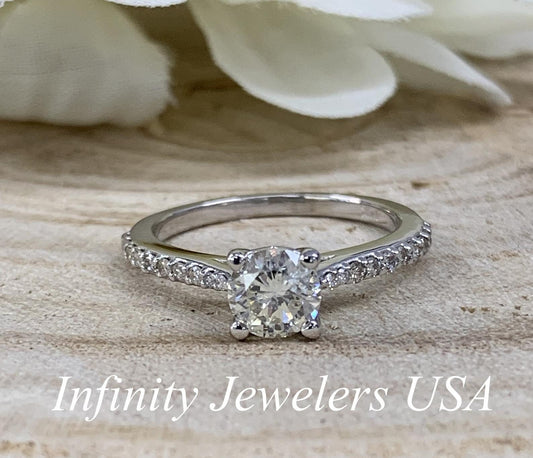 Solitaire Diamond Engagement Ring 14k White Gold, Thin Band Engagement Ring, Simple Promise Ring For Her, Solitaire Engagement Ring,  #6459