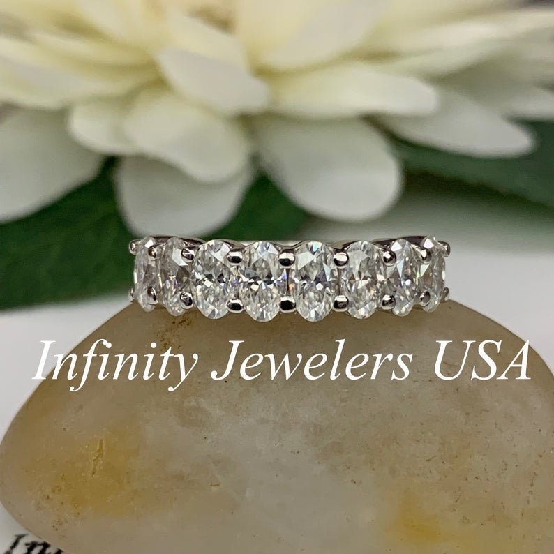 Eternity Wedding Band 14k White Gold, Oval Cut Wedding Band, Anniversary Band, Moissanite Wedding Band, Oval Cut Band, Half Eternity, #6320