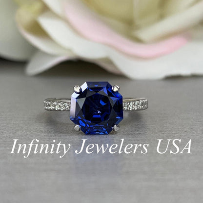 Blue Sapphire Engagement Ring in 14K White Gold, Hexegone Sapphire Ring September Birthstone, Sapphire Bridal, Unique Sapphire Ring
