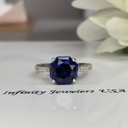 Blue Sapphire Engagement Ring in 14K White Gold, Hexegone Sapphire Ring September Birthstone, Sapphire Bridal, Unique Sapphire Ring