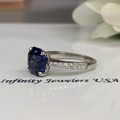 Blue Sapphire Engagement Ring in 14K White Gold, Hexegone Sapphire Ring September Birthstone, Sapphire Bridal, Unique Sapphire Ring