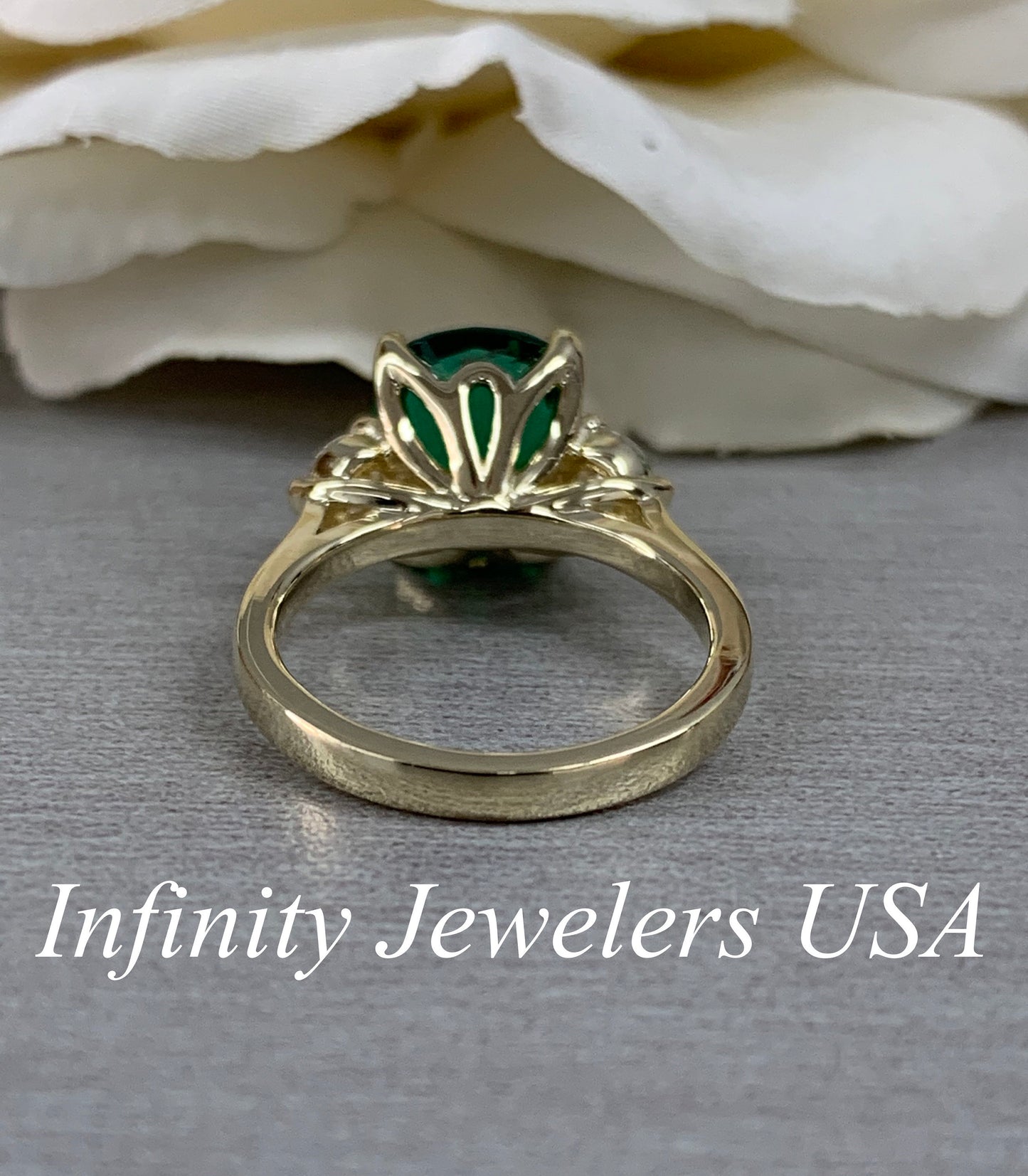 Emerald Engagement Ring, Elongated Cushion Emerald Ring With Moissanite Accents, May Birthstone Ring, Emerald Ring In 14K Yellow Gold #6720