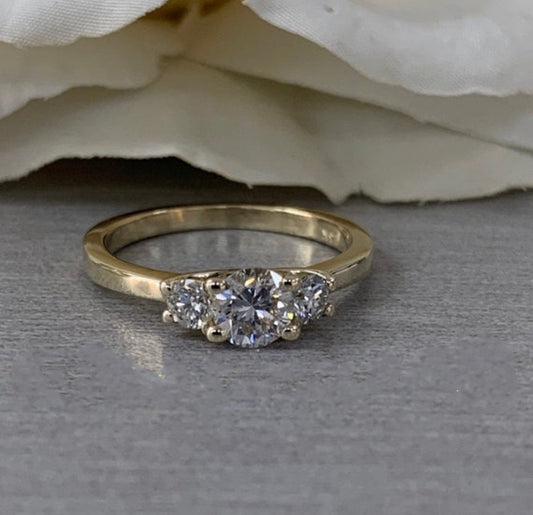 Diamond Three Stone Engagement Ring, Diamond Ladies Wedding Ring, 14K Yellow Gold