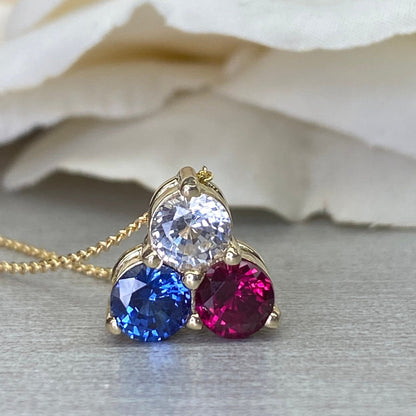 Mothers Birthstone Necklace 14k White Gold, Family Necklace, Grandmothers Birthstone Necklace, Cluster Necklace, Gemstone Necklace,  #6769
