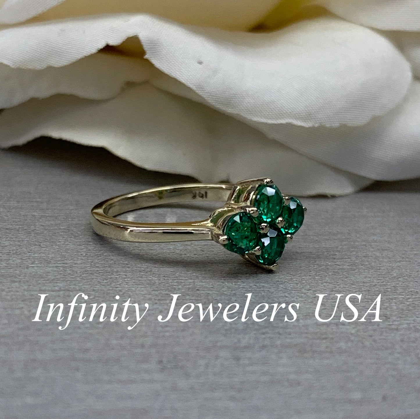 Emerald Ring 14k Yellow Gold, Round Cut Emerald Engagement Ring, Dainty Emerald Gold Ring, May Birthstone Ring,  Cluster Emerald Ring  #6787