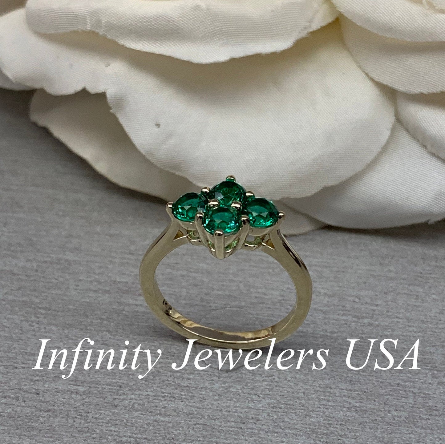 Emerald Ring 14k Yellow Gold, Round Cut Emerald Engagement Ring, Dainty Emerald Gold Ring, May Birthstone Ring,  Cluster Emerald Ring  #6787